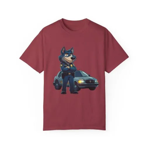 Cute Cartoon Police Dog T-Shirt - Unisex Garment-Dyed Tee - Image 45