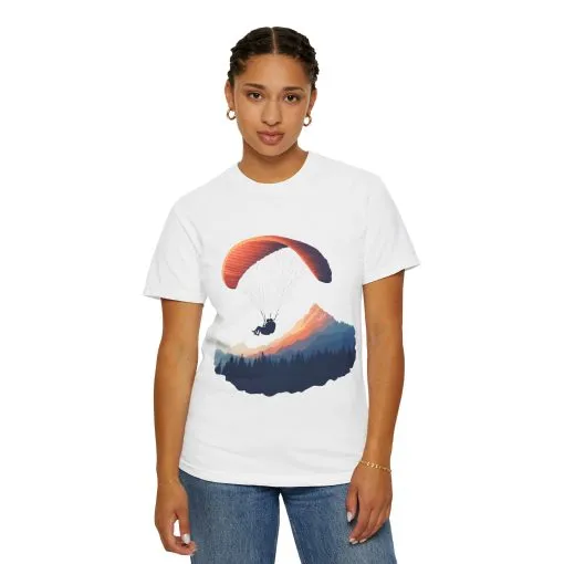 Adventure Awaits Unisex Garment-Dyed T-shirt - Paragliding and Mountain Design - Image 8