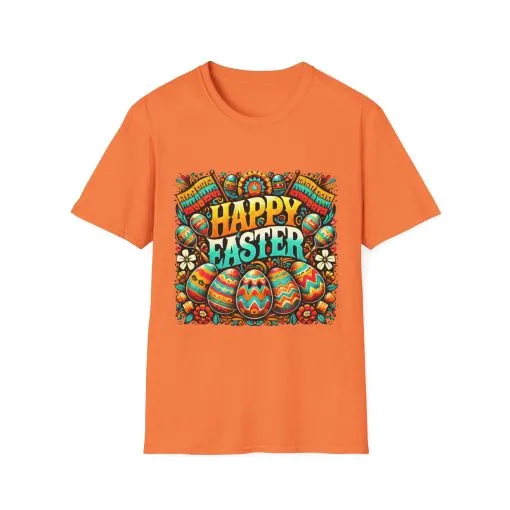 Happy Easter Unisex Softstyle T-Shirt - Colorful Easter Egg Design - Image 11