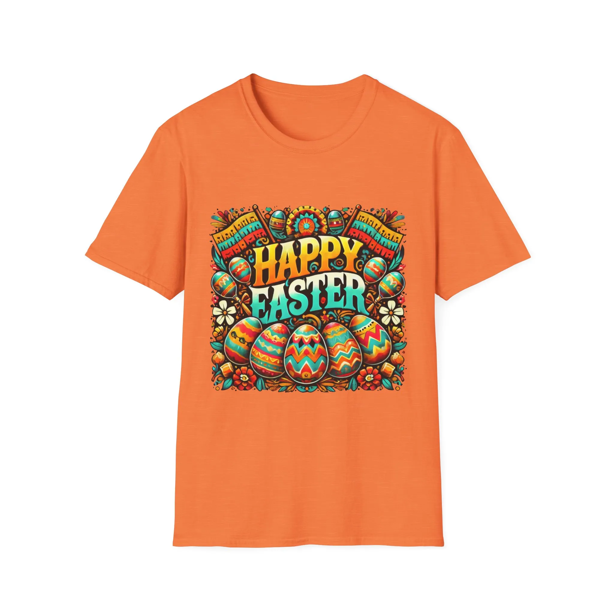 Happy Easter Unisex Softstyle T-Shirt - Colorful Easter Egg Design - Image 11