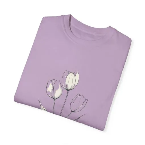 Floral Outline Unisex Garment-Dyed T-Shirt – Soft & Stylish Everyday Tee - Image 26