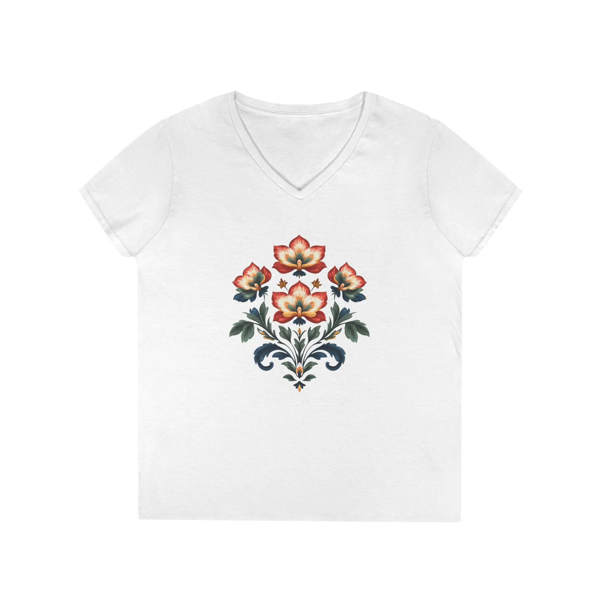 Floral Ladies' V-Neck T-Shirt - Elegant Bloom Design for Everyday Style - Image 2