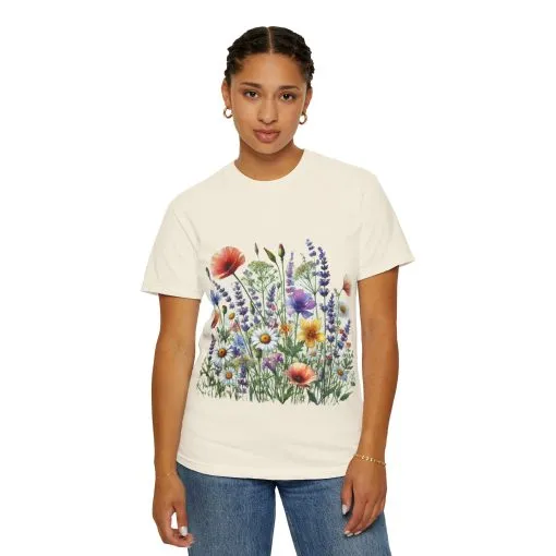 Flower Garden Unisex Garment-Dyed T-Shirt - Nature Inspired Casual Wear - Image 10