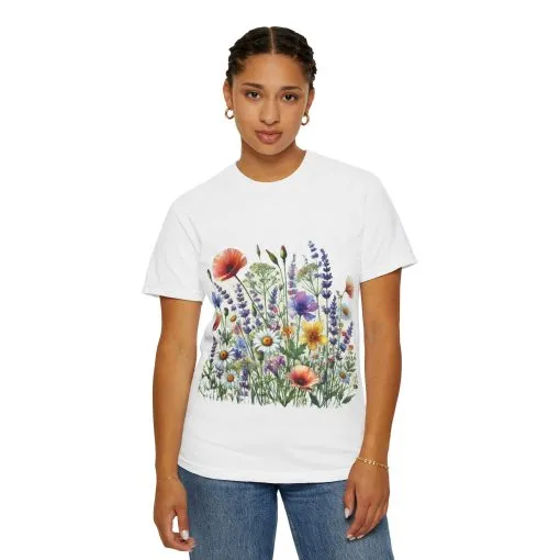 Flower Garden Unisex Garment-Dyed T-Shirt - Nature Inspired Casual Wear - Image 5