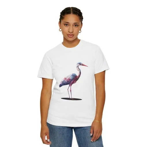 Geo Crane Unisex Garment-Dyed T-Shirt – Stylish Bird Graphic Tee for Nature Lovers