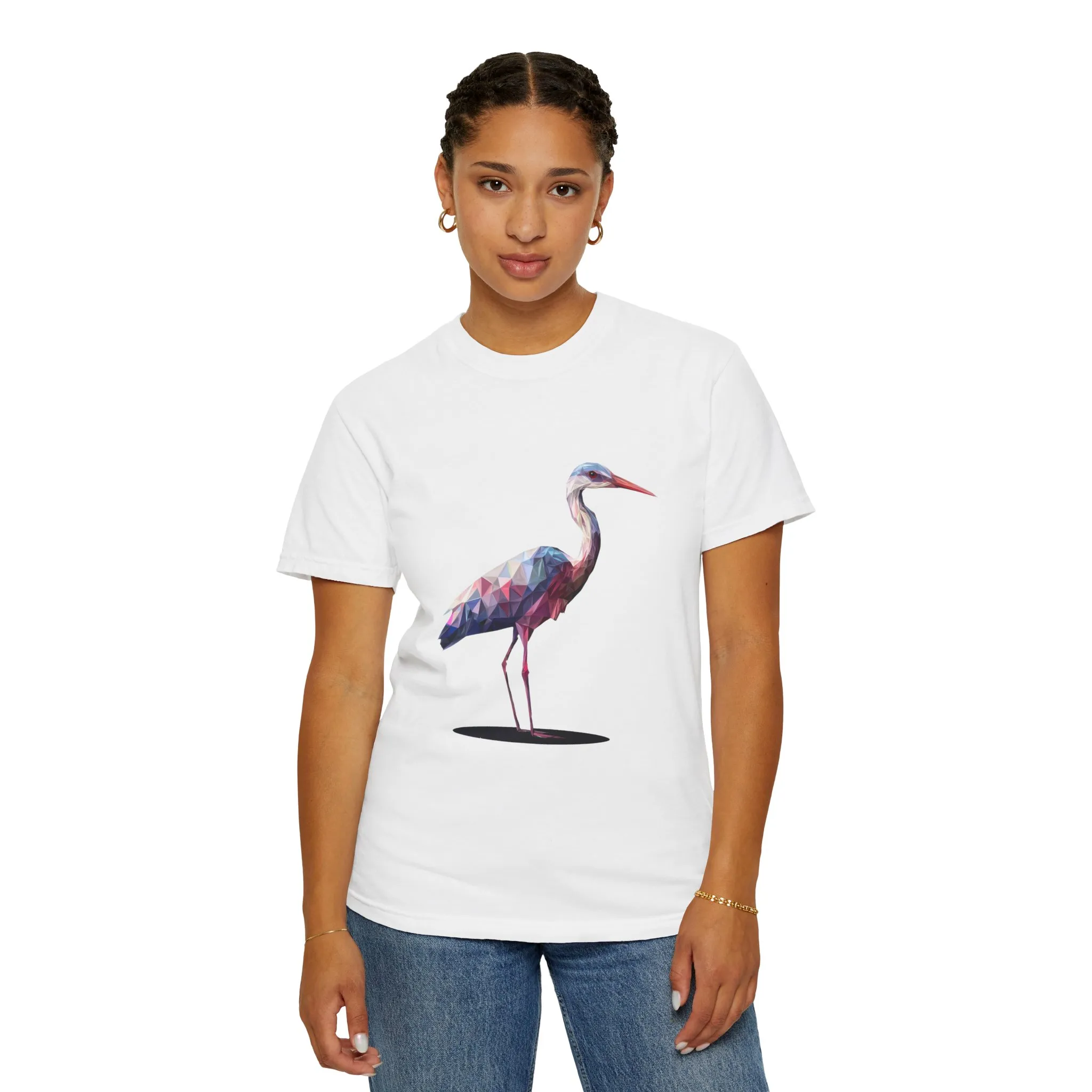 Geo Crane Unisex Garment-Dyed T-Shirt – Stylish Bird Graphic Tee for Nature Lovers