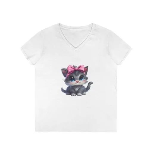 Cute Cat V-Neck T-Shirt for Animal Lovers - Image 3