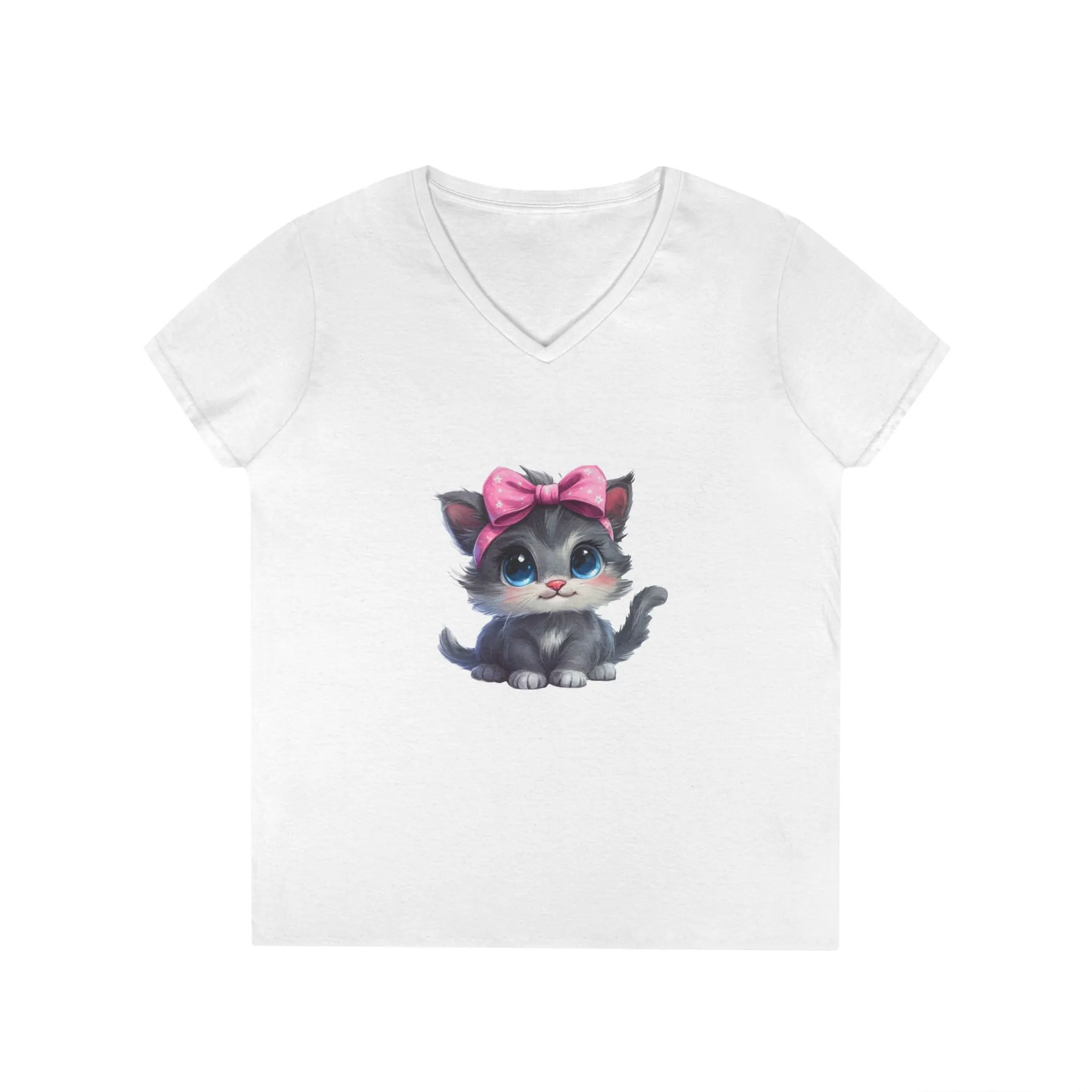 Cute Cat V-Neck T-Shirt for Animal Lovers - Image 3