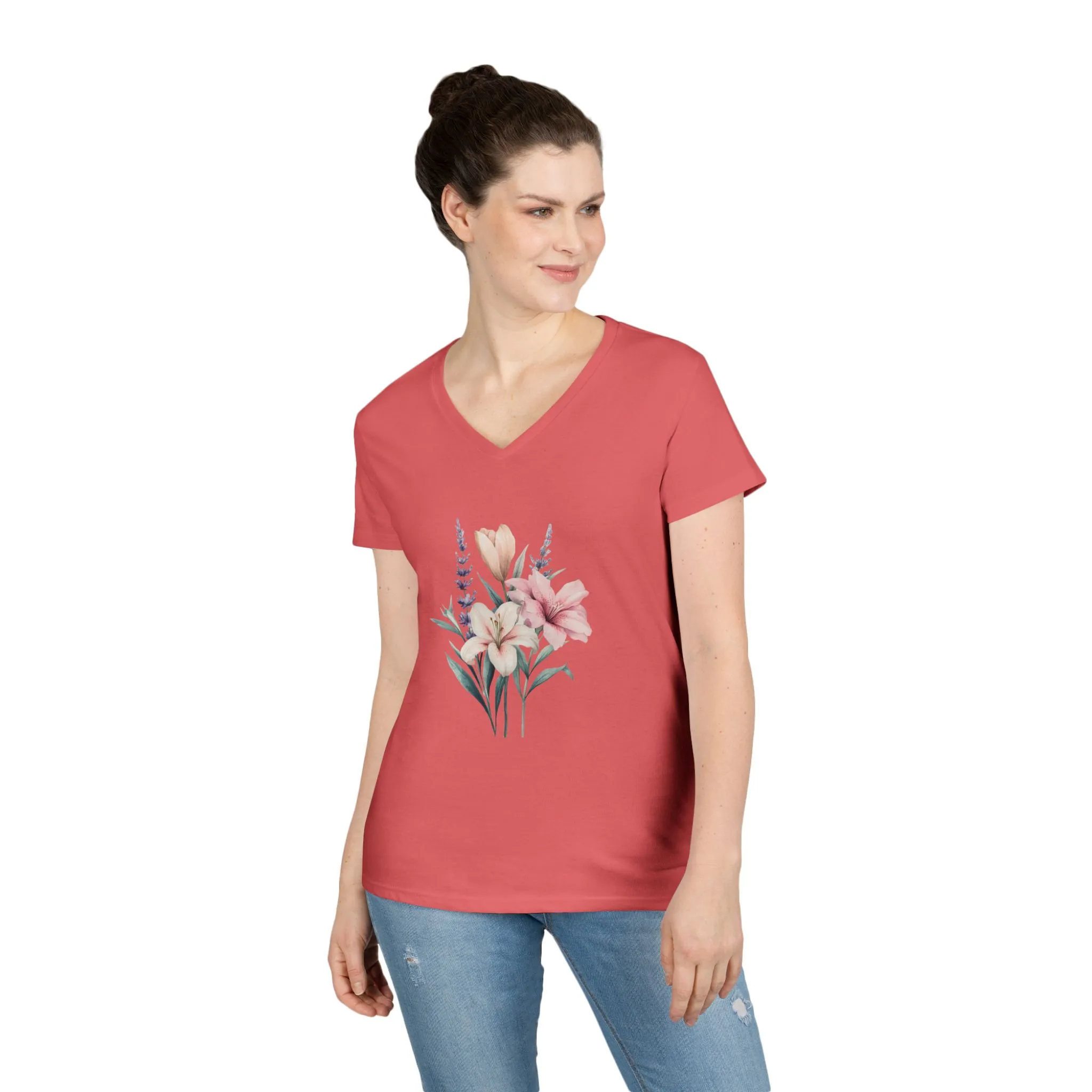 Floral Ladies' V-Neck T-Shirt | Comfortable & Stylish for Spring - Image 4