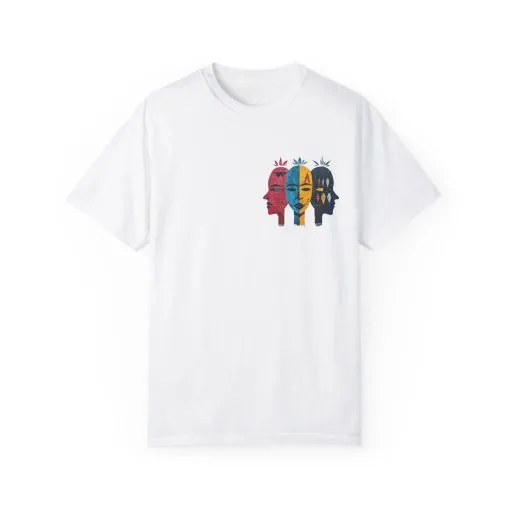 Vibrant Unisex Garment-Dyed T-Shirt with African Masks Design - Image 2