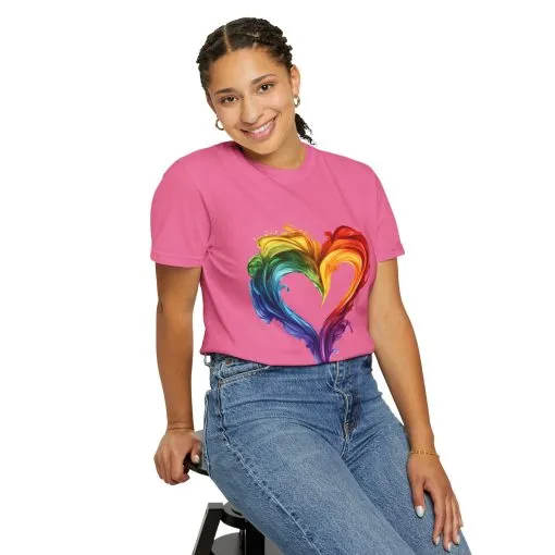 Pride Heart Unisex Garment-Dyed T-shirt - Colorful Rainbow Design for LGBTQ+ Celebration - Image 48