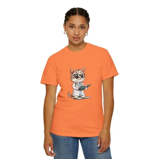 Funny Cat Doctor Unisex Garment-Dyed T-Shirt - Image 4