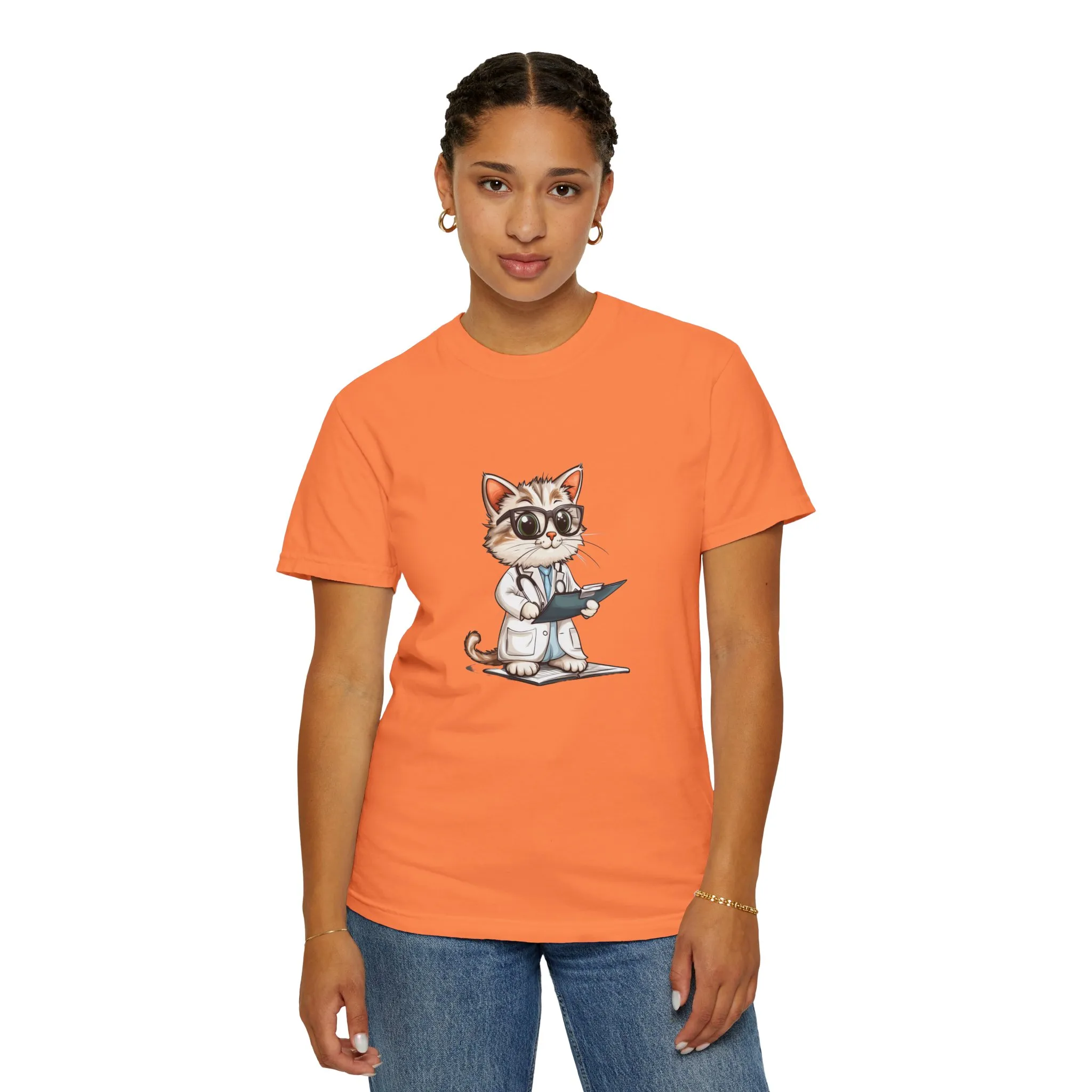 Funny Cat Doctor Unisex Garment-Dyed T-Shirt - Image 4