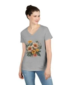 Floral Ladies' V-Neck T-Shirt - Spring Blooms Design