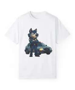 Cute Cartoon Police Dog T-Shirt - Unisex Garment-Dyed Tee