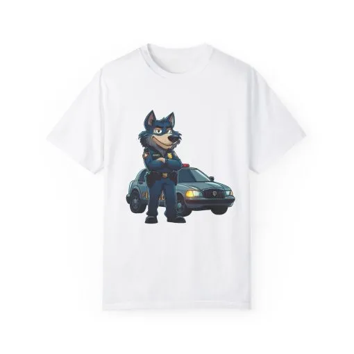 Cute Cartoon Police Dog T-Shirt - Unisex Garment-Dyed Tee
