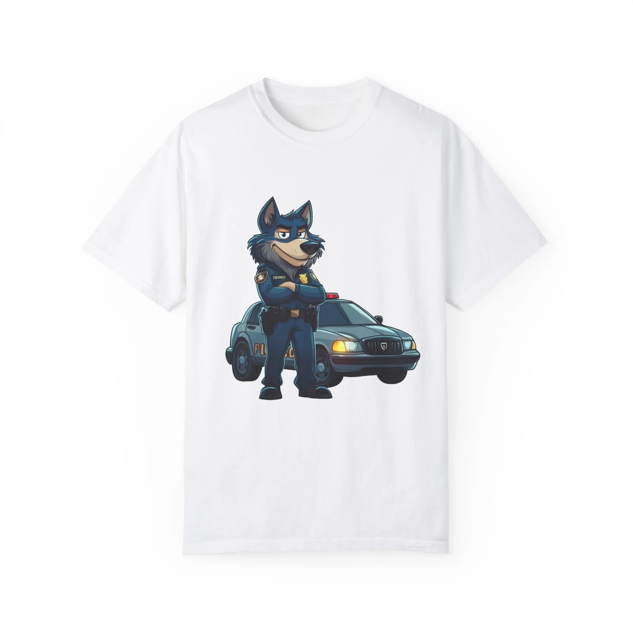 Cute Cartoon Police Dog T-Shirt - Unisex Garment-Dyed Tee