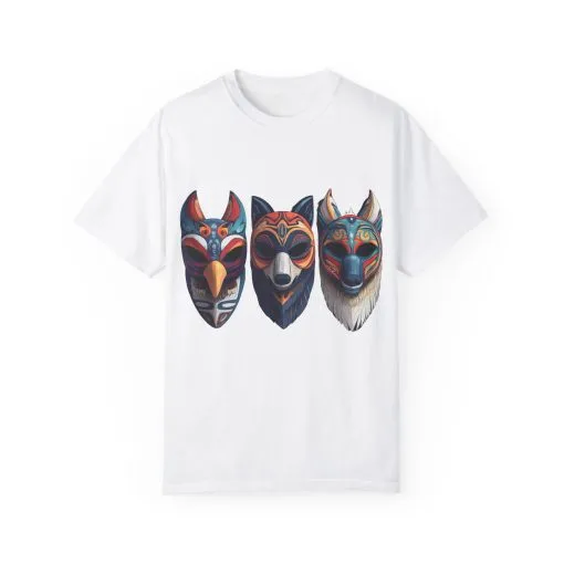 Tribal Mask Unisex Garment-Dyed T-Shirt | Artistic & Colorful Graphic Tee - Image 5