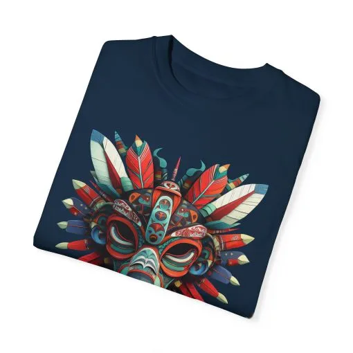 Vibrant Tribal Mask Unisex Garment-Dyed T-Shirt | Unique Festival Fashion - Image 42