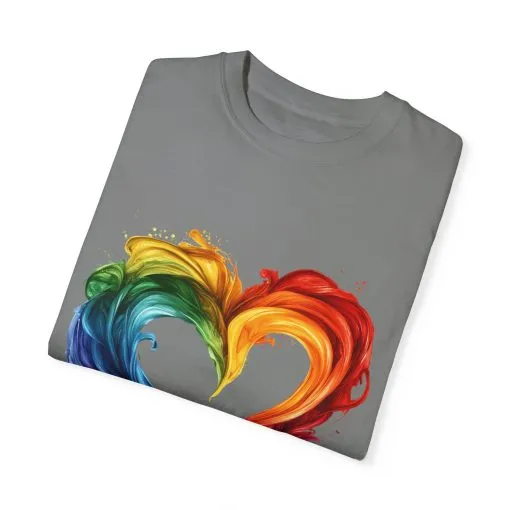 Pride Heart Unisex Garment-Dyed T-shirt - Colorful Rainbow Design for LGBTQ+ Celebration - Image 3