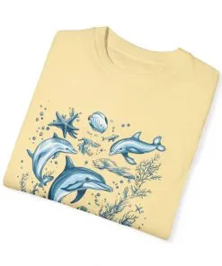 Ocean wave-inspired t-shirt with aquatic animal prints