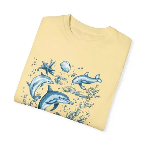 Ocean wave-inspired t-shirt with aquatic animal prints