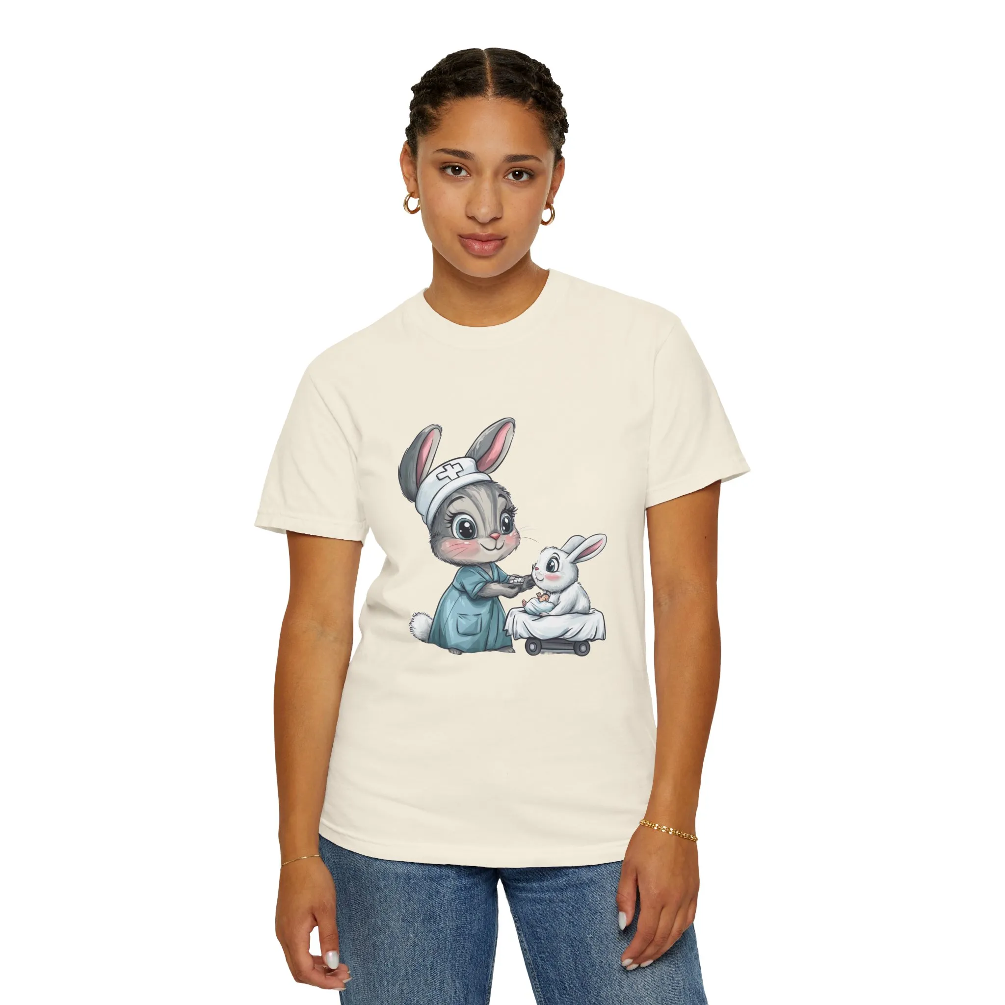 Cute Nurse Bunny Unisex Garment-Dyed T-Shirt - Image 10
