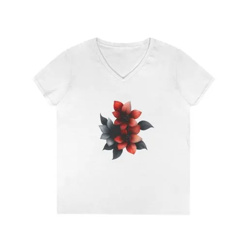 Floral Ladies' V-Neck T-Shirt - Elegant & Stylish Tee for Everyday Wear - Image 2