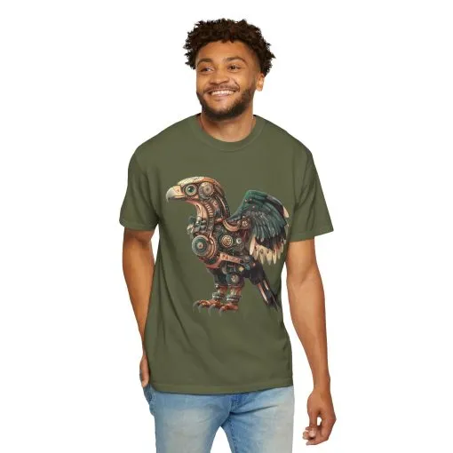 Steampunk Mechanical Bird Unisex Garment-Dyed T-Shirt - Image 36