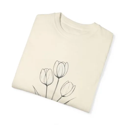 Floral Outline Unisex Garment-Dyed T-Shirt – Soft & Stylish Everyday Tee - Image 10