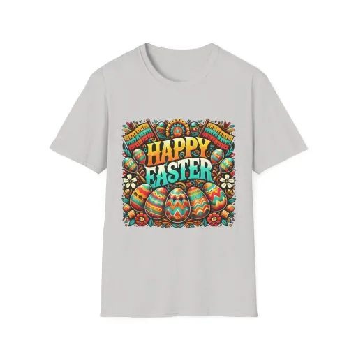 Happy Easter Unisex Softstyle T-Shirt - Colorful Easter Egg Design - Image 16