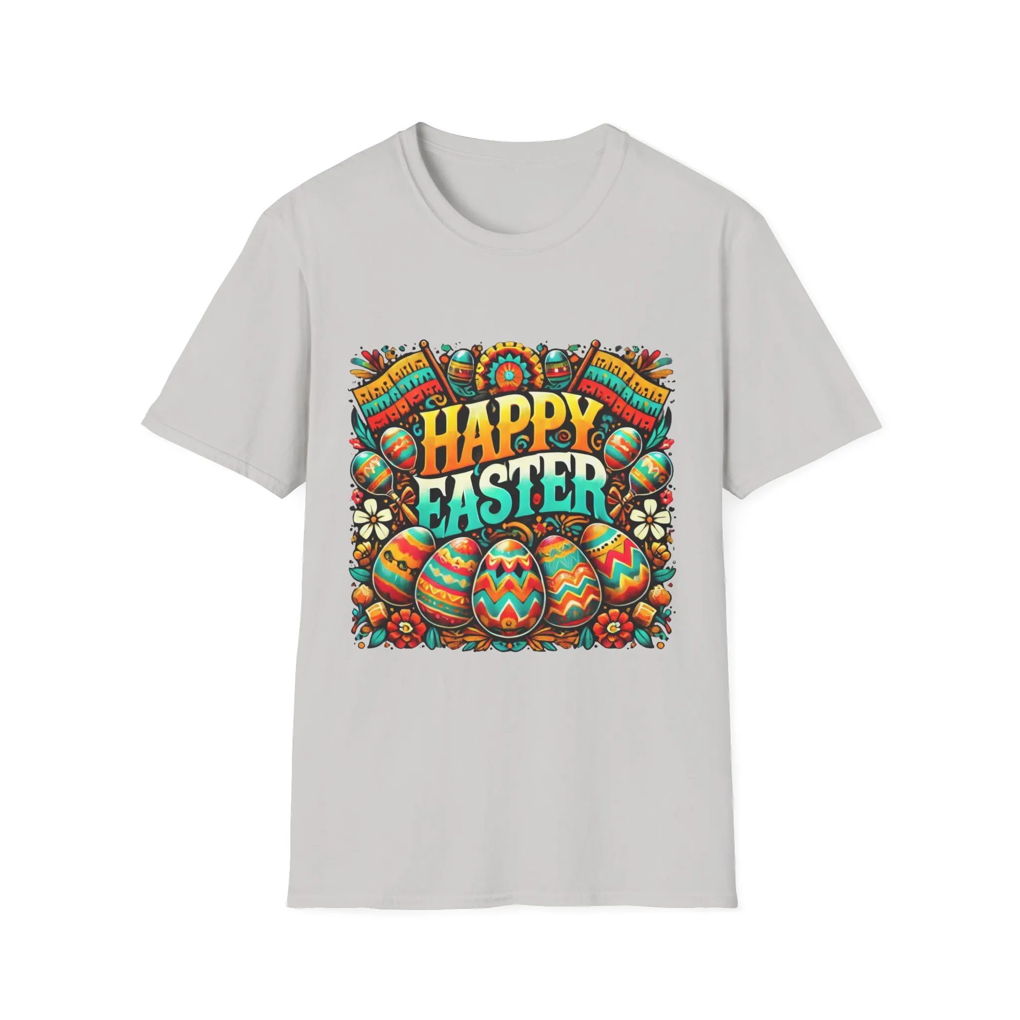 Happy Easter Unisex Softstyle T-Shirt - Colorful Easter Egg Design - Image 16