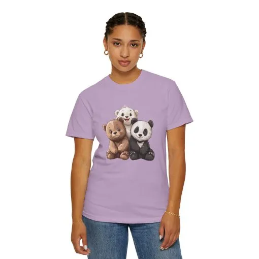 Adorable Bear and Panda Friends Unisex Garment-Dyed T-Shirt - Image 48
