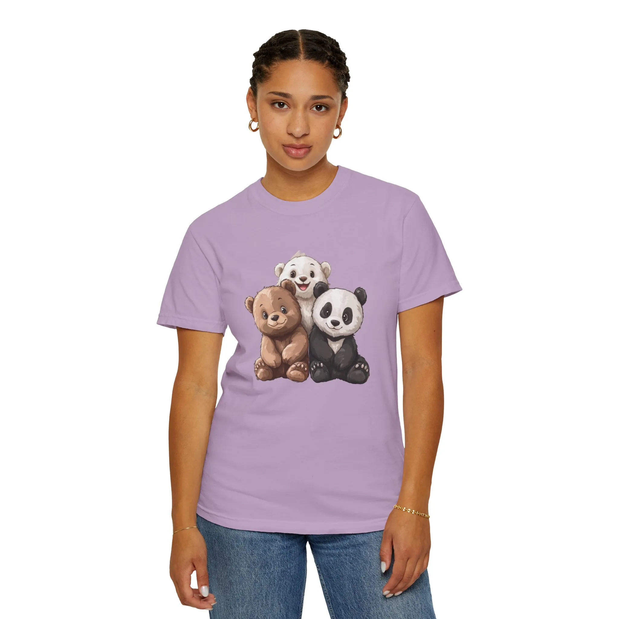Adorable Bear and Panda Friends Unisex Garment-Dyed T-Shirt - Image 48