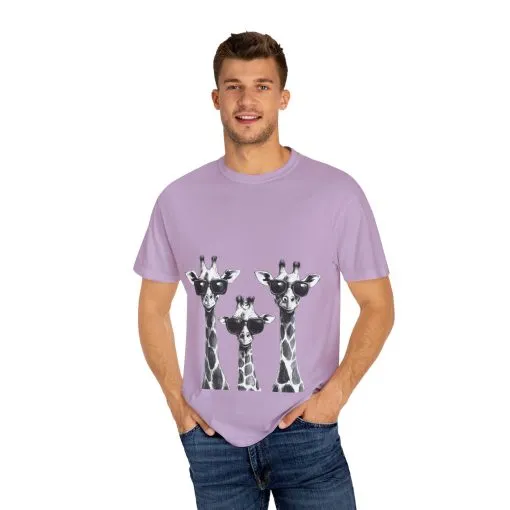 Cool Giraffe Sunglasses Unisex Garment-Dyed T-shirt - Image 35