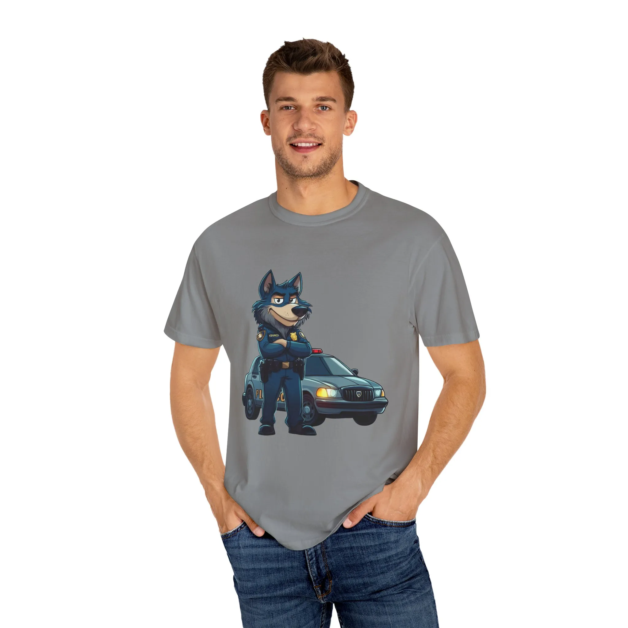 Cute Cartoon Police Dog T-Shirt - Unisex Garment-Dyed Tee - Image 23