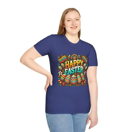 Happy Easter Unisex Softstyle T-Shirt - Colorful Easter Egg Design - Image 59