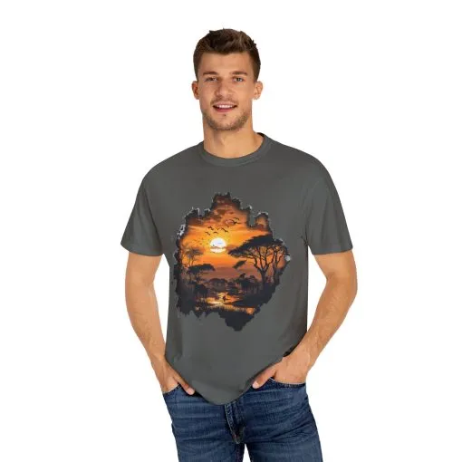 Sunset Safari Unisex Garment-Dyed T-shirt - Nature Inspired Graphic Tee - Image 11