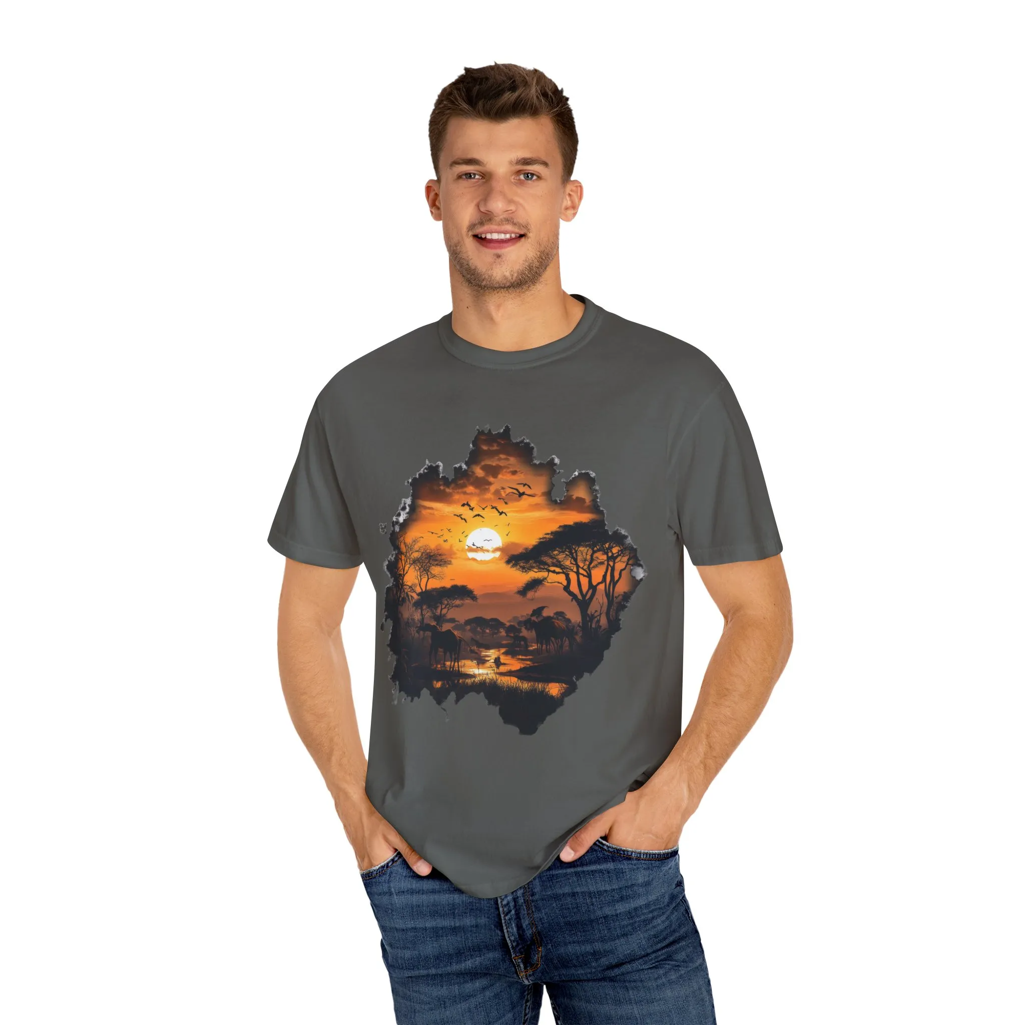 Sunset Safari Unisex Garment-Dyed T-shirt - Nature Inspired Graphic Tee - Image 11