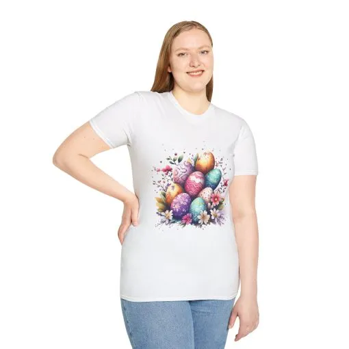 Easter Egg Floral Unisex Softstyle T-Shirt - Vibrant Spring Design - Image 9