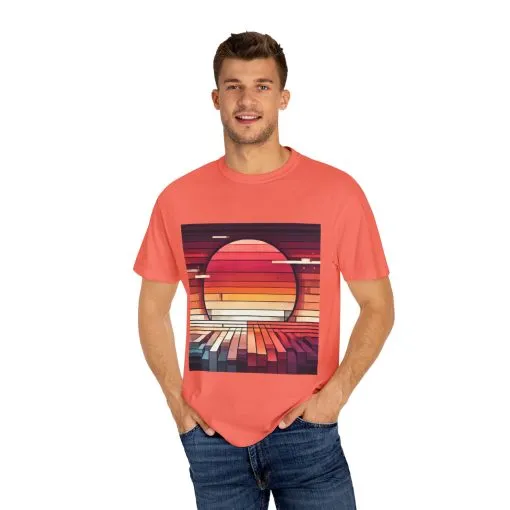 Retro Sunset Piano Unisex Garment-Dyed T-Shirt - Image 15