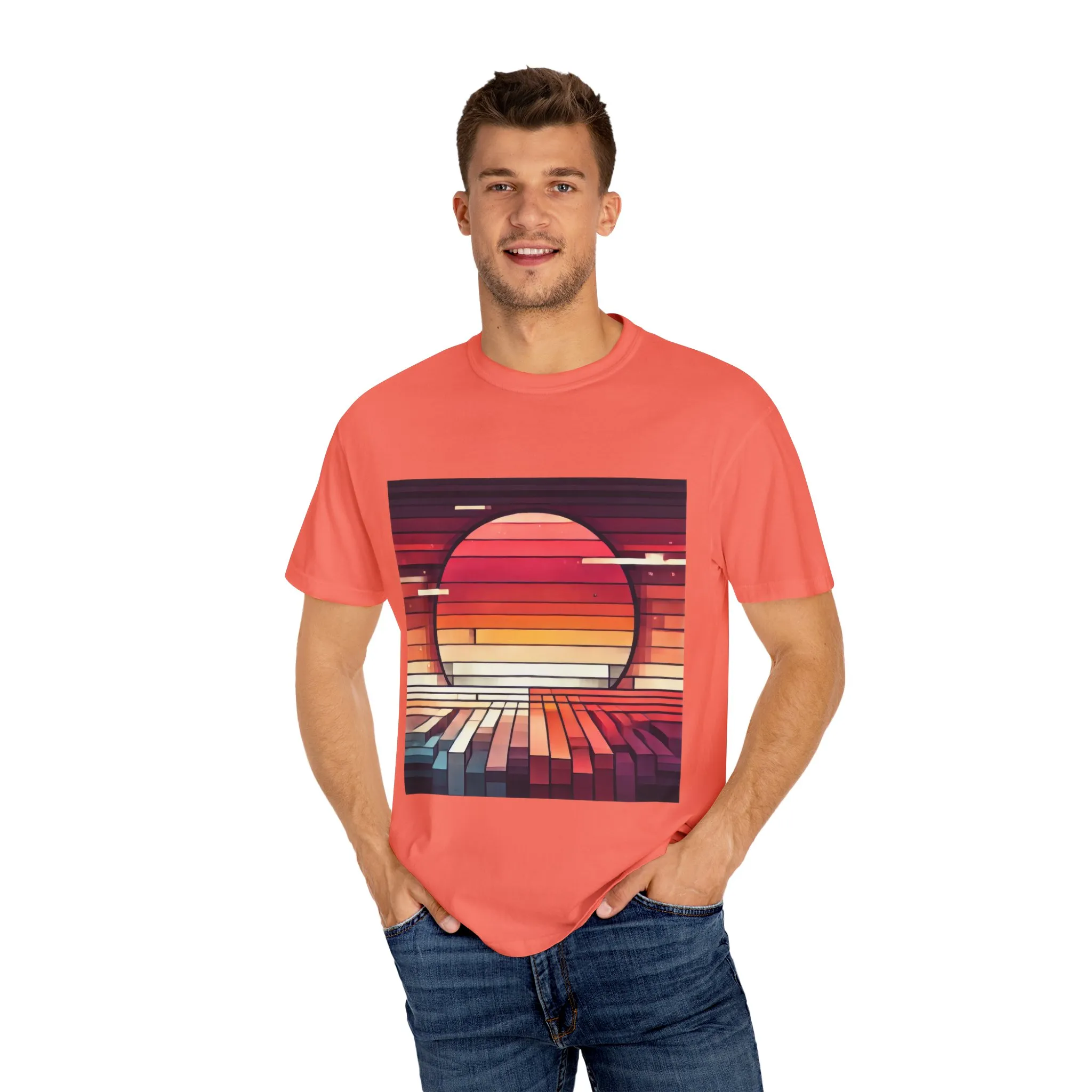 Retro Sunset Piano Unisex Garment-Dyed T-Shirt - Image 15