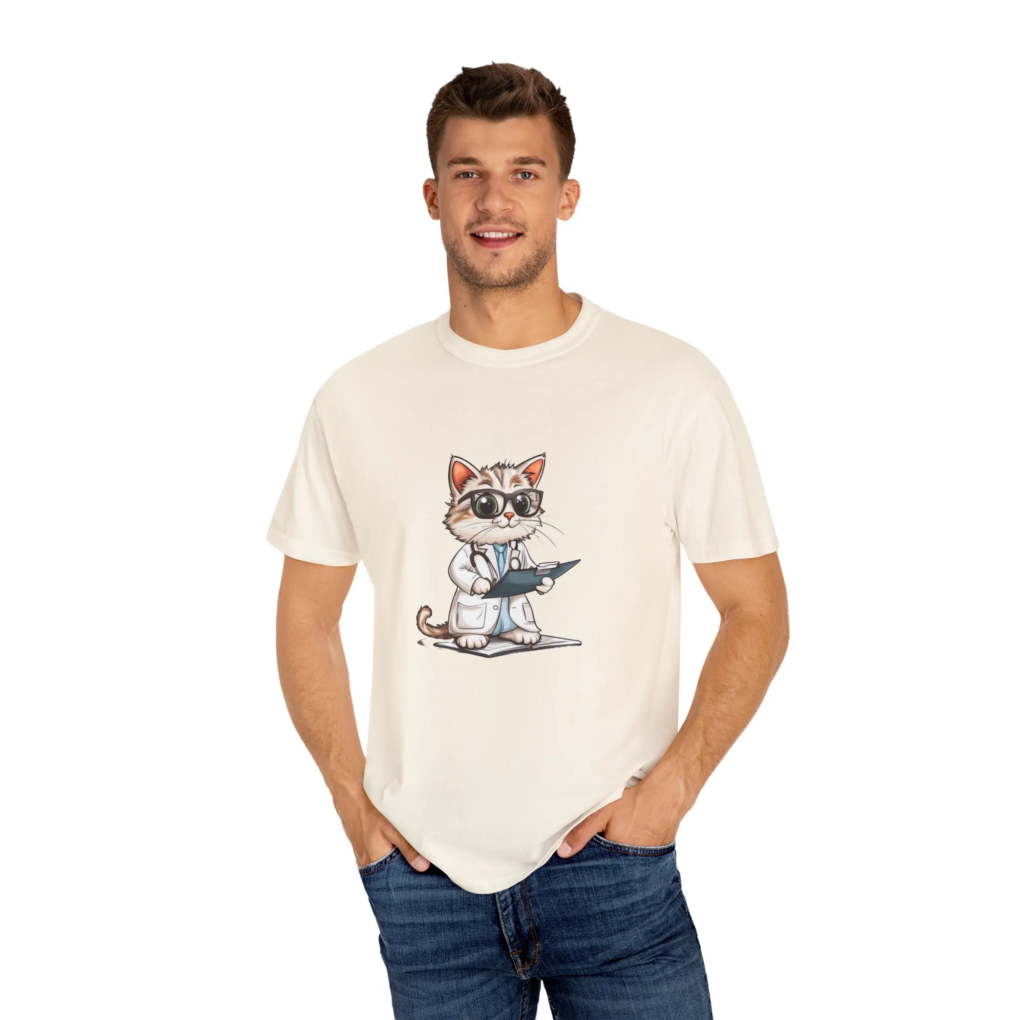 Funny Cat Doctor Unisex Garment-Dyed T-Shirt - Image 15