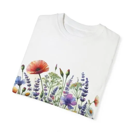 Flower Garden Unisex Garment-Dyed T-Shirt - Nature Inspired Casual Wear - Image 3