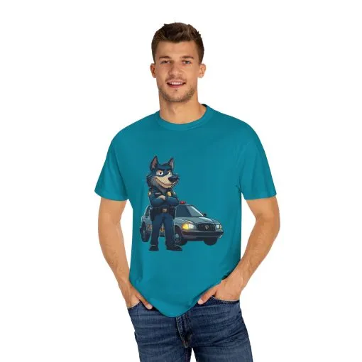Cute Cartoon Police Dog T-Shirt - Unisex Garment-Dyed Tee - Image 11