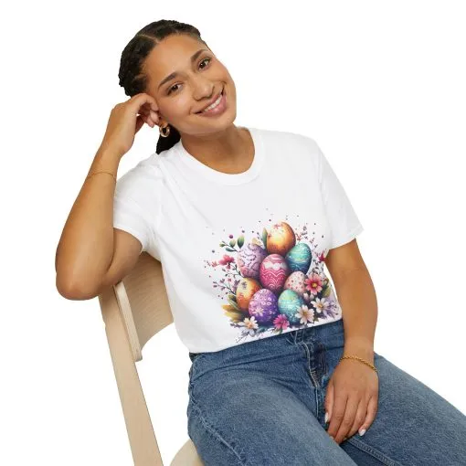 Easter Egg Floral Unisex Softstyle T-Shirt - Vibrant Spring Design - Image 10