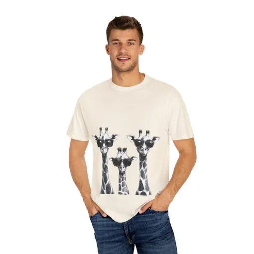 Cool Giraffe Sunglasses Unisex Garment-Dyed T-shirt - Image 7