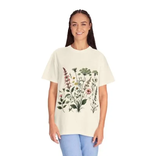 Botanical Print Unisex Garment-Dyed T-Shirt | Eco-Friendly Floral Tee for Nature Lovers - Image 7