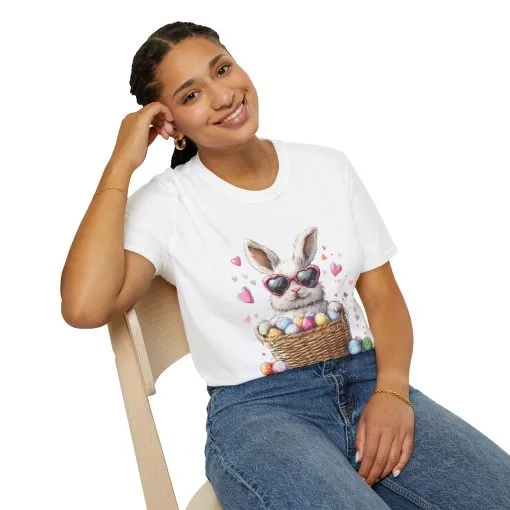 Cute Bunny Easter T-Shirt - Unisex Softstyle Tee with Colorful Egg Design - Image 10