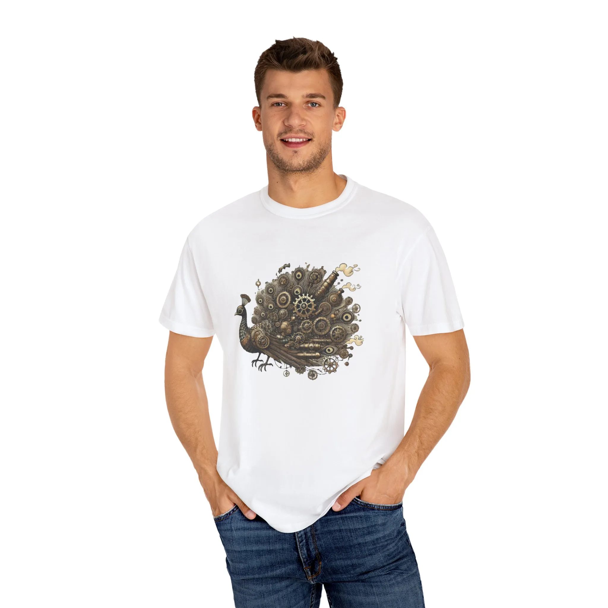 Steampunk Peacock Unisex Garment-Dyed T-Shirt - Image 7